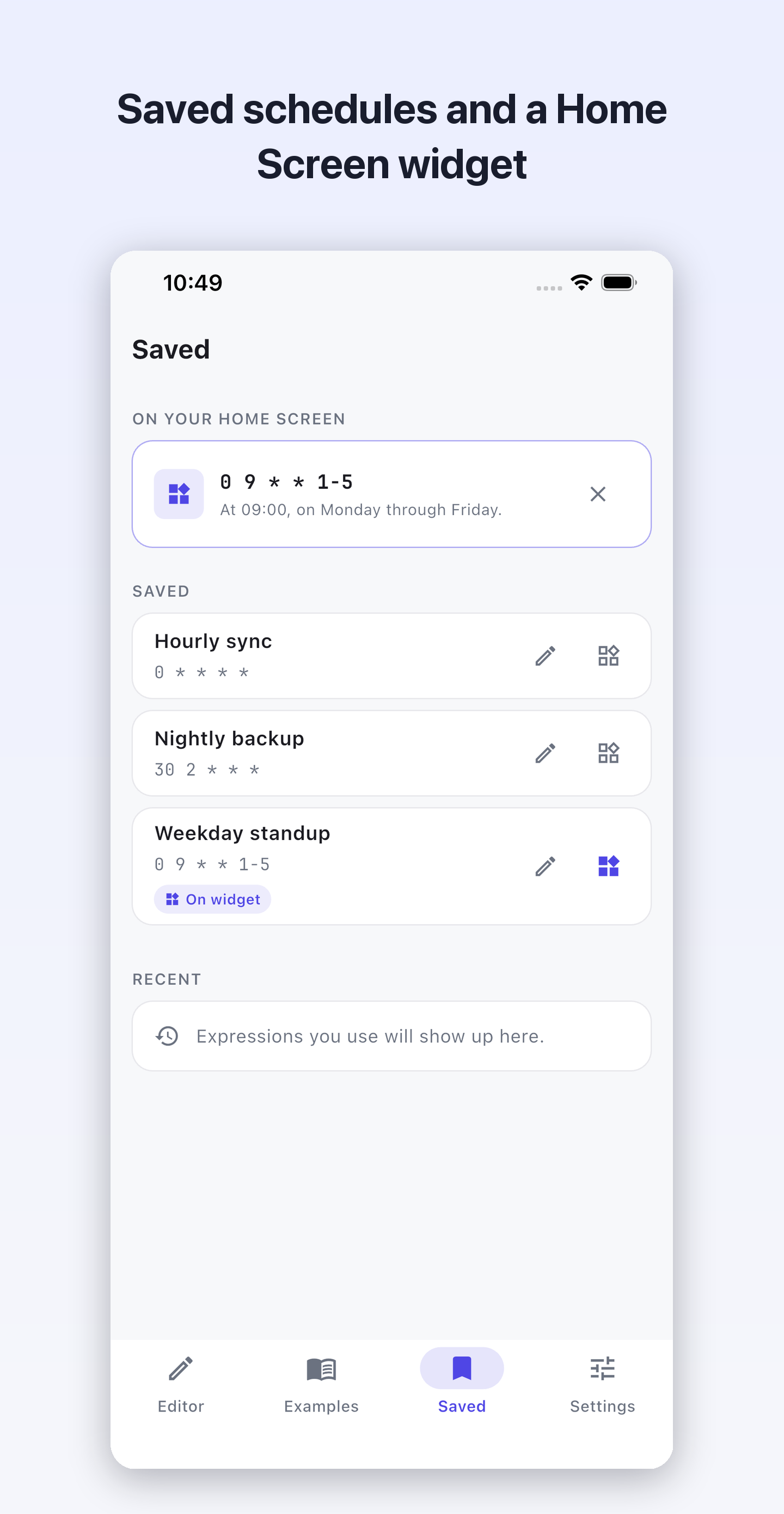 Saved schedules and a home-screen widget