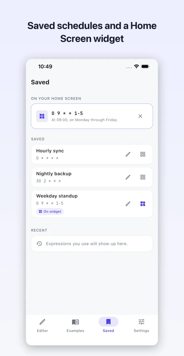 Saved schedules and a home-screen widget