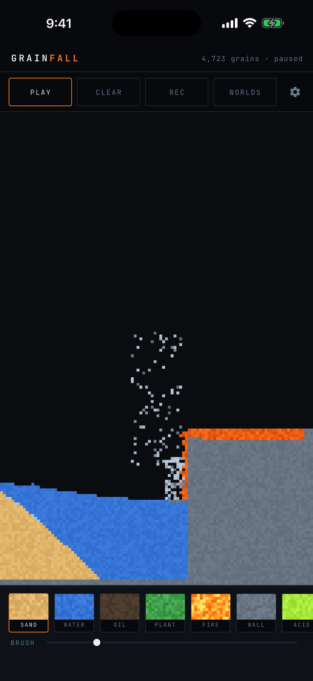 Lava pouring off a cliff into the sea, throwing up a column of steam