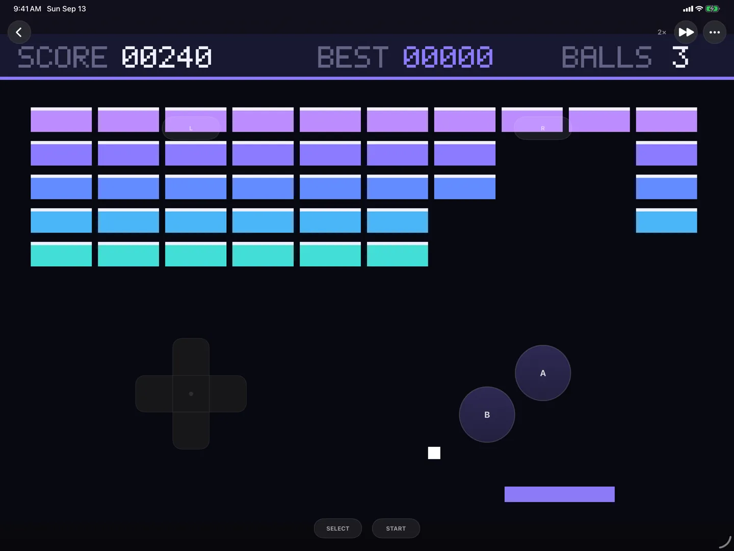 The same game on iPad in landscape, filling the screen with the controls laid over it