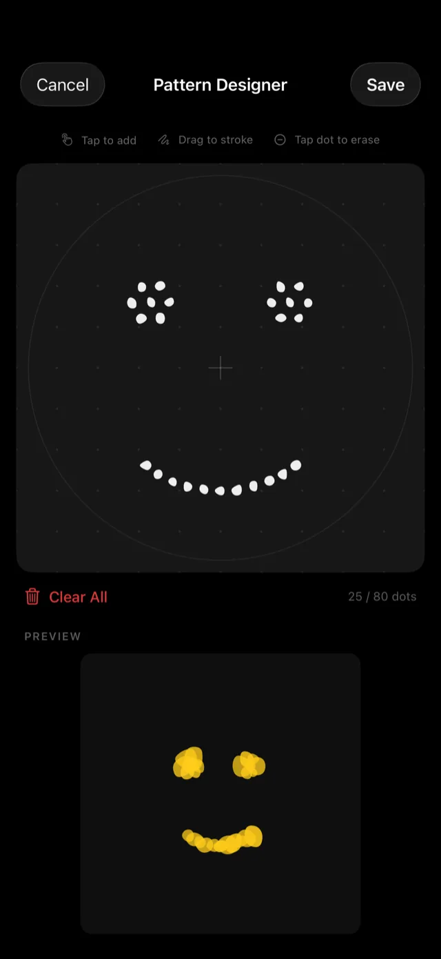 The Pattern Designer with a smiley-face splat stamp and live preview