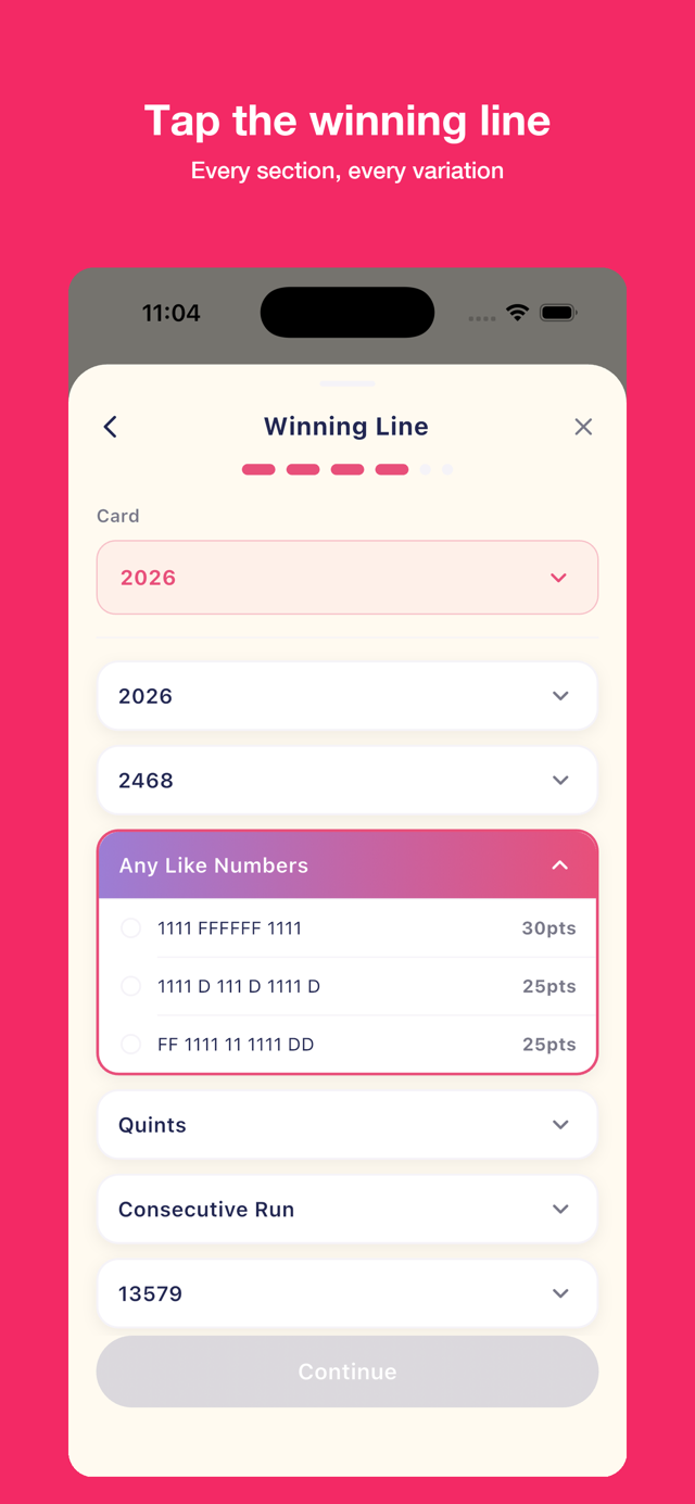 Logging a game — picking the winning hand on the card