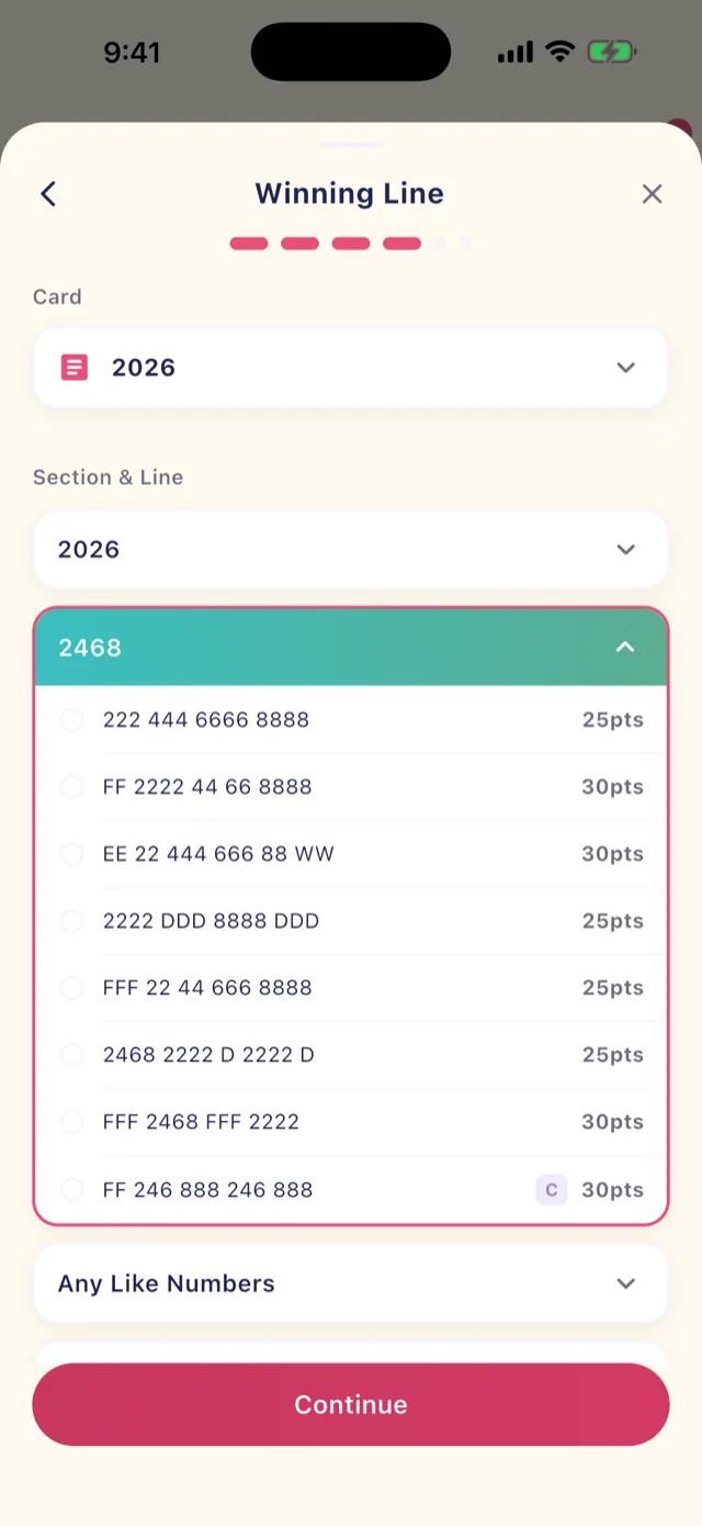 Logging a game — picking the winning hand on the card