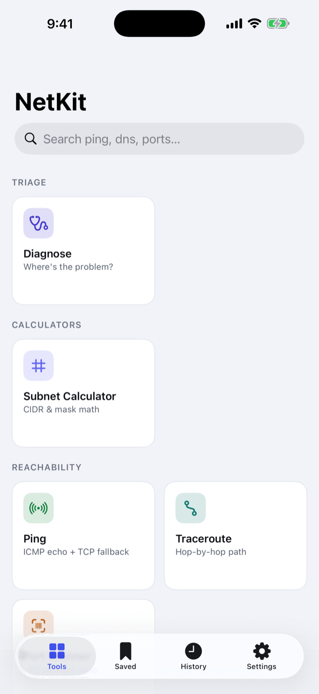 The tool grid: fifteen tools with Diagnose leading