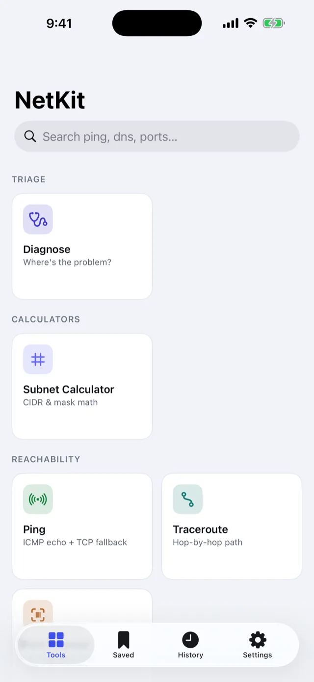The tool grid: fifteen tools with Diagnose leading