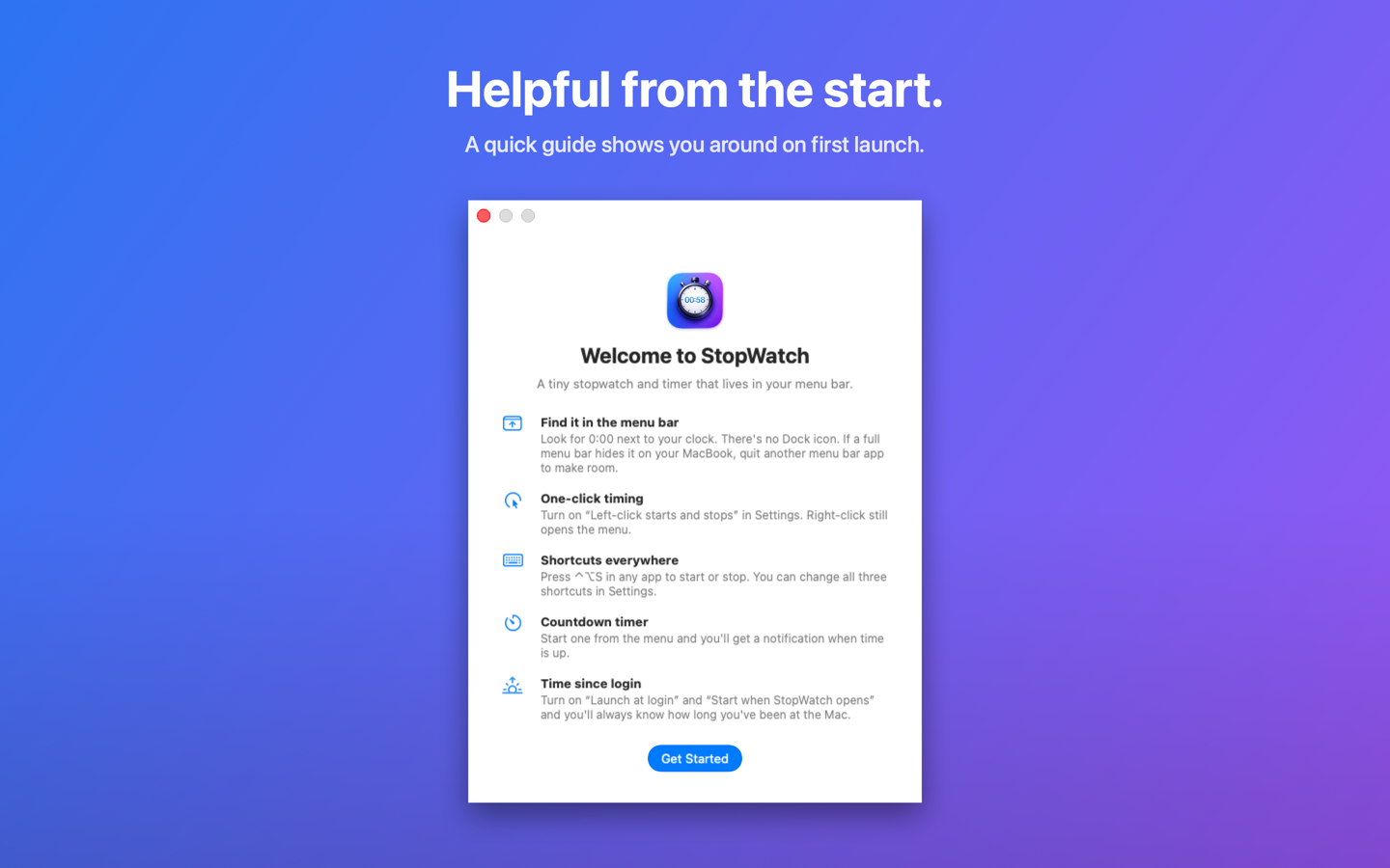 The welcome guide shown on first launch
