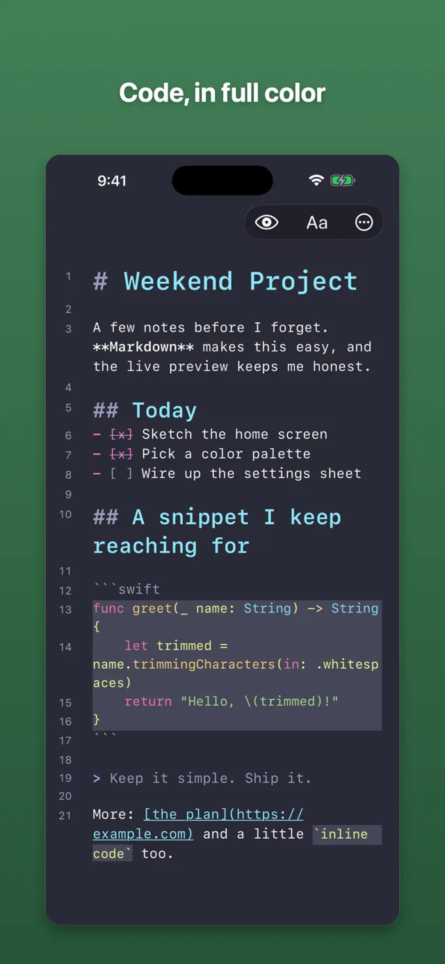 A code file with syntax highlighting